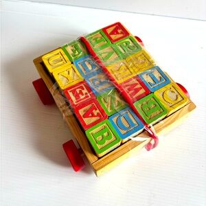 Classic Wooden Alphabet Blocks Pull Toy - Multicolor